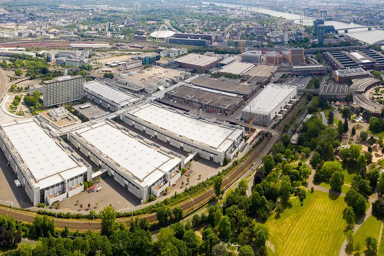 Aerial view of the Koelnmesse exhibition halls in Cologne, home of Anuga