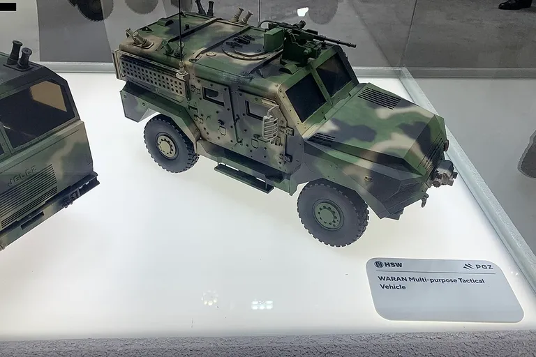 Armoured vehicle model displayed at the IDEX 2025 defence exhibition in Abu Dhabi