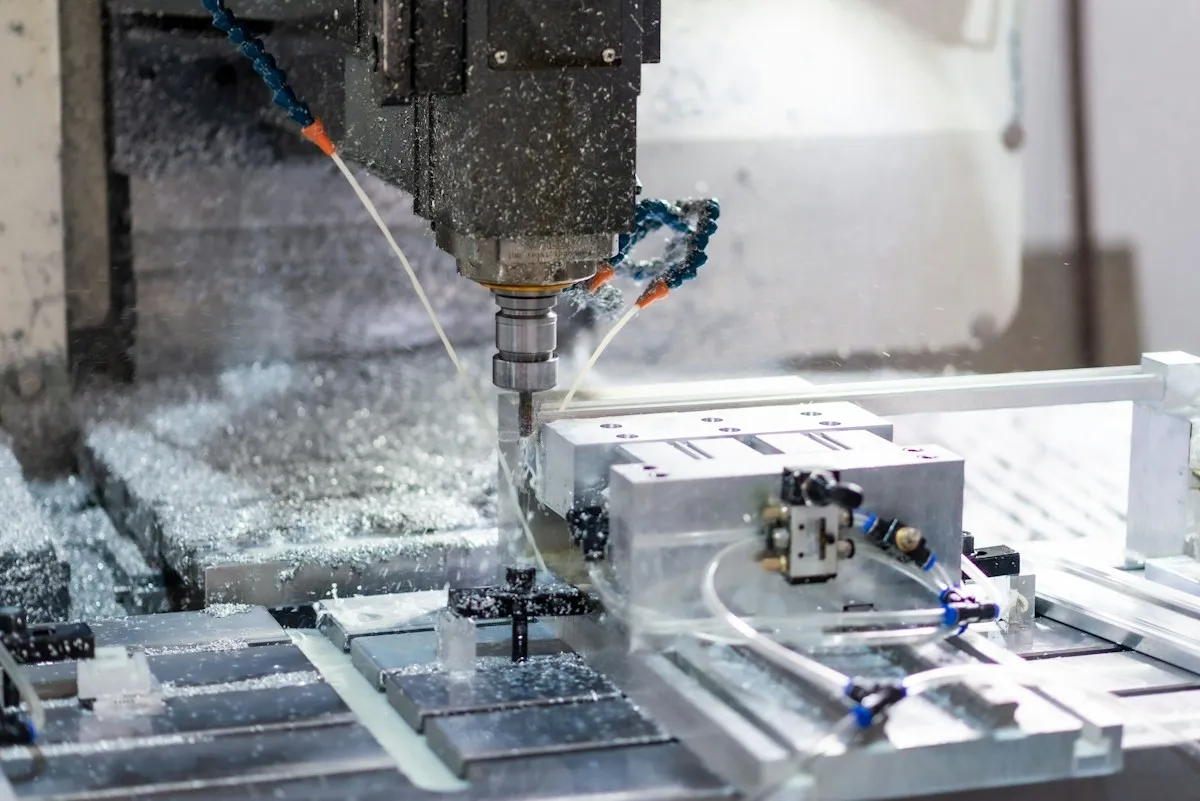 CNC machine cutting a piece of metal