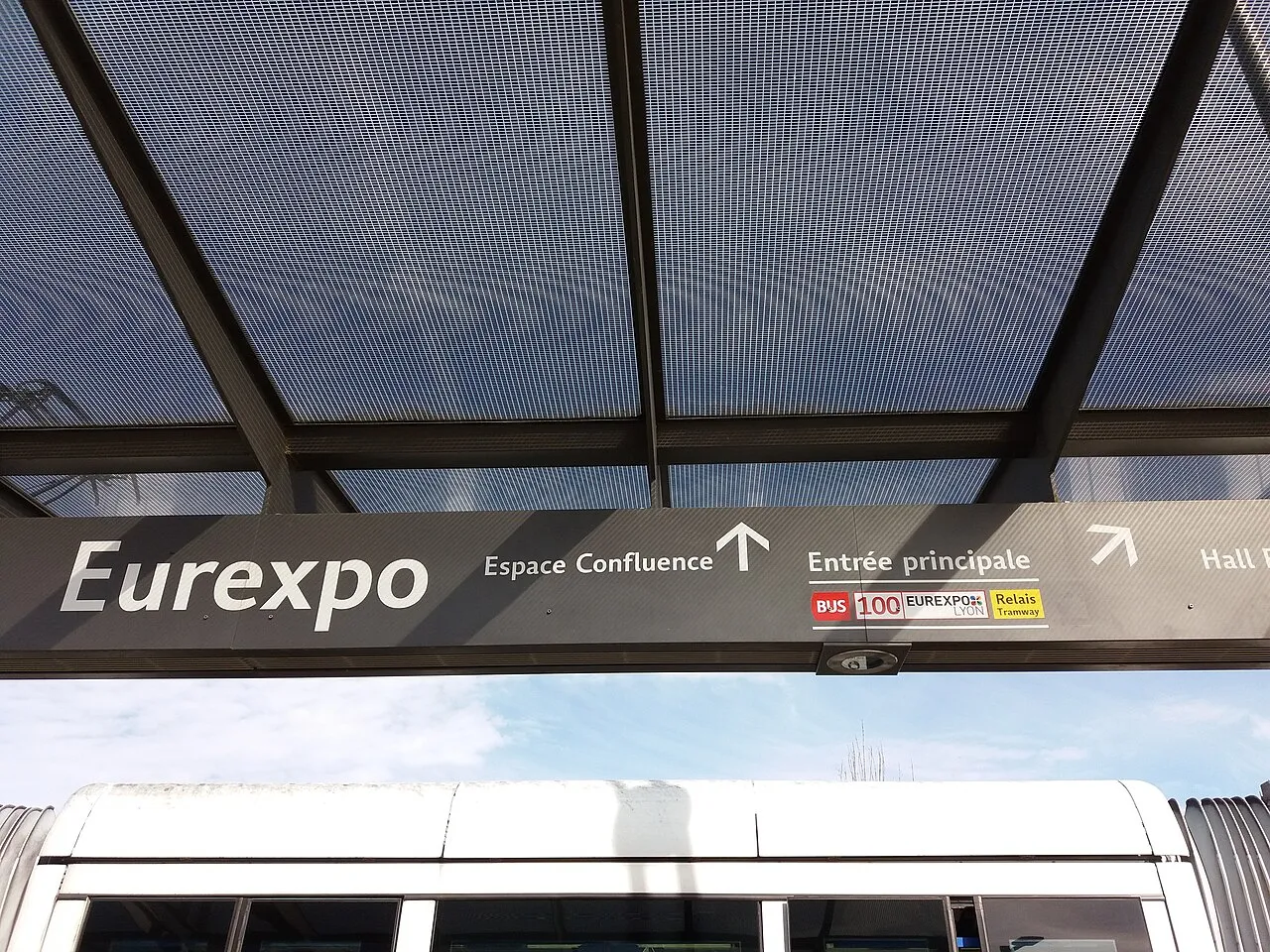 Eurexpo tram stop sign in Chassieu near Lyon