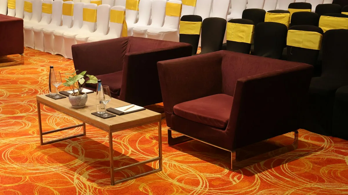 Event room set with chairs and tables