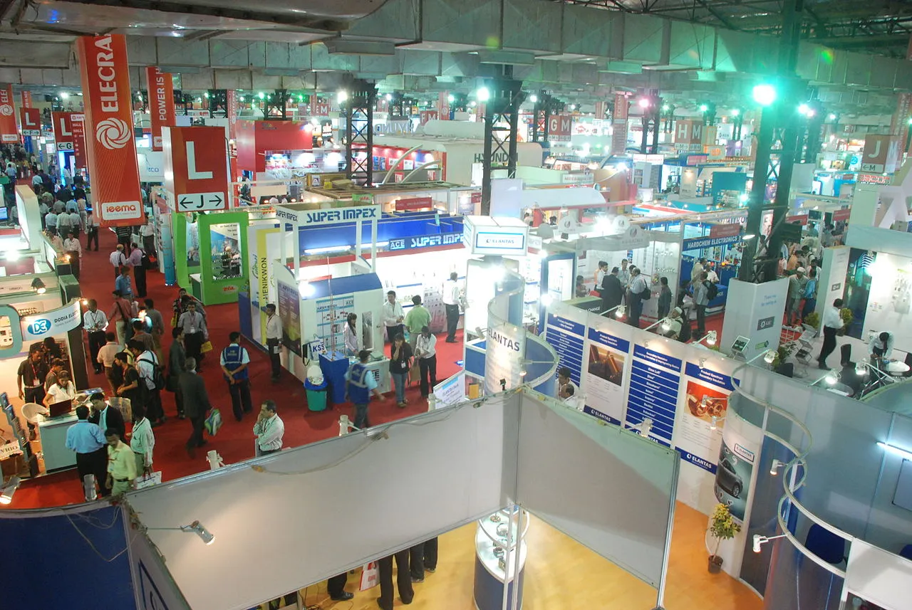 Exhibition hall at ELECRAMA 2010 with electrical equipment stands