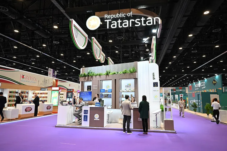 Food exhibitor stand at an international food trade fair