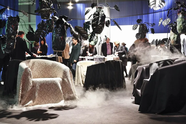Fabric trend display at a textile trade fair