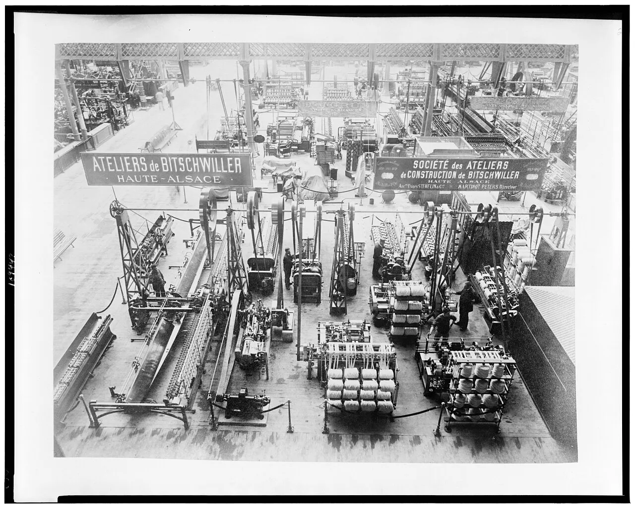 Historic gallery of textile machinery at the 1889 Paris Exposition