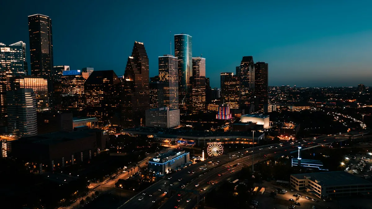 Houston at night from a rooftop
