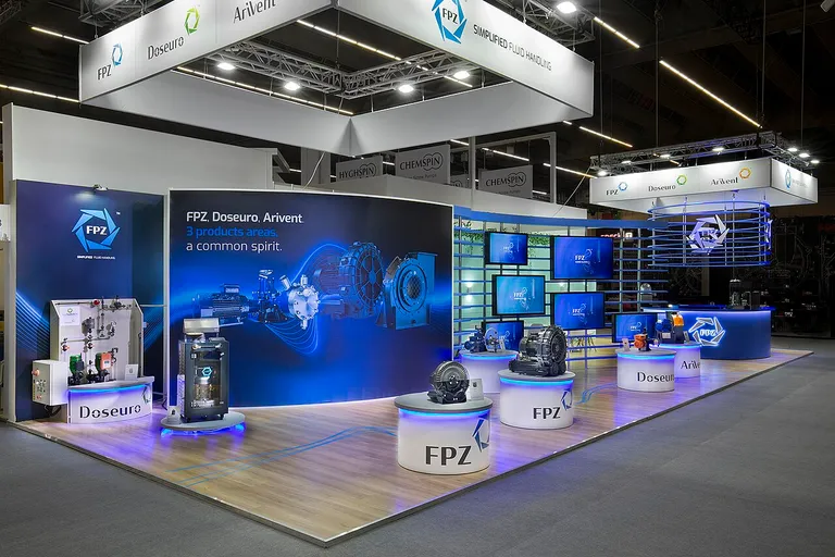 Industrial pump exhibit on a stand at ACHEMA in Frankfurt