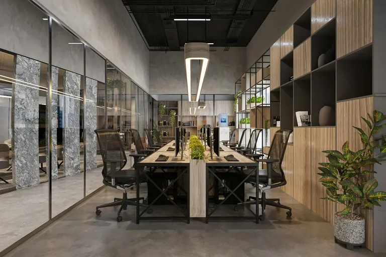 Large conference room with a long table and chairs