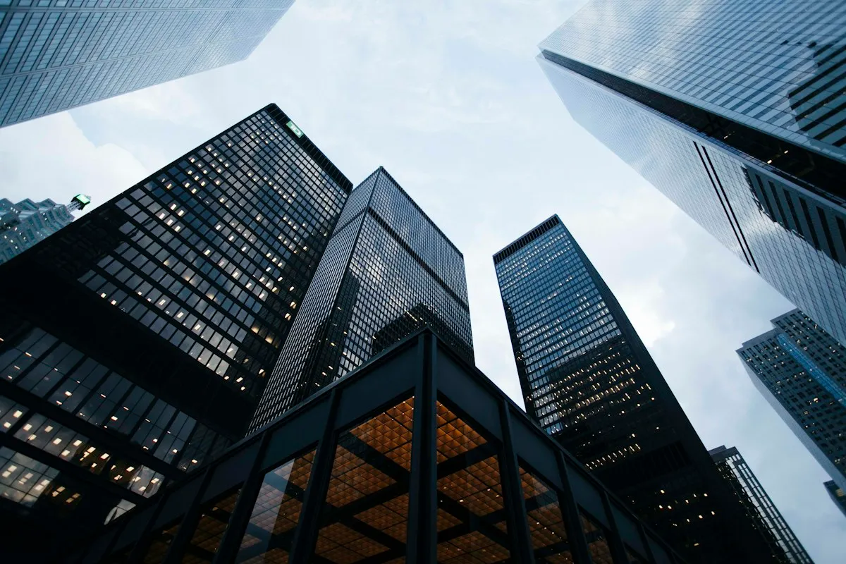Low-angle view of office high-rises