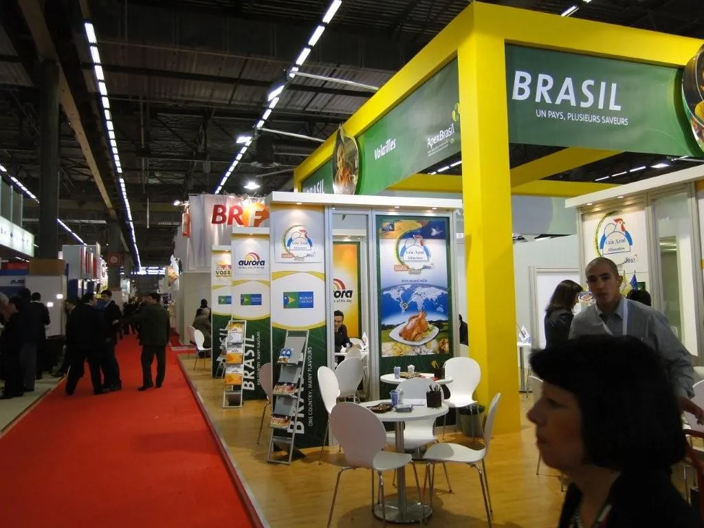 National pavilion at a food trade fair with products on display