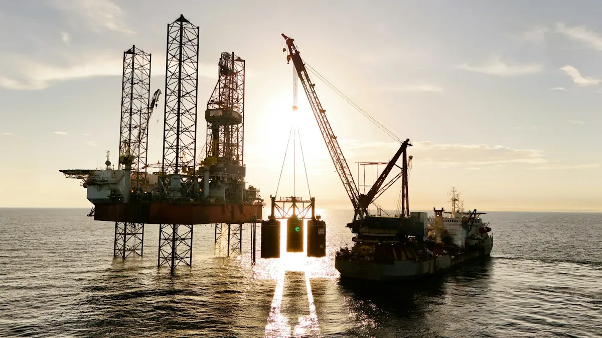 Offshore rig being serviced by a supply ship
