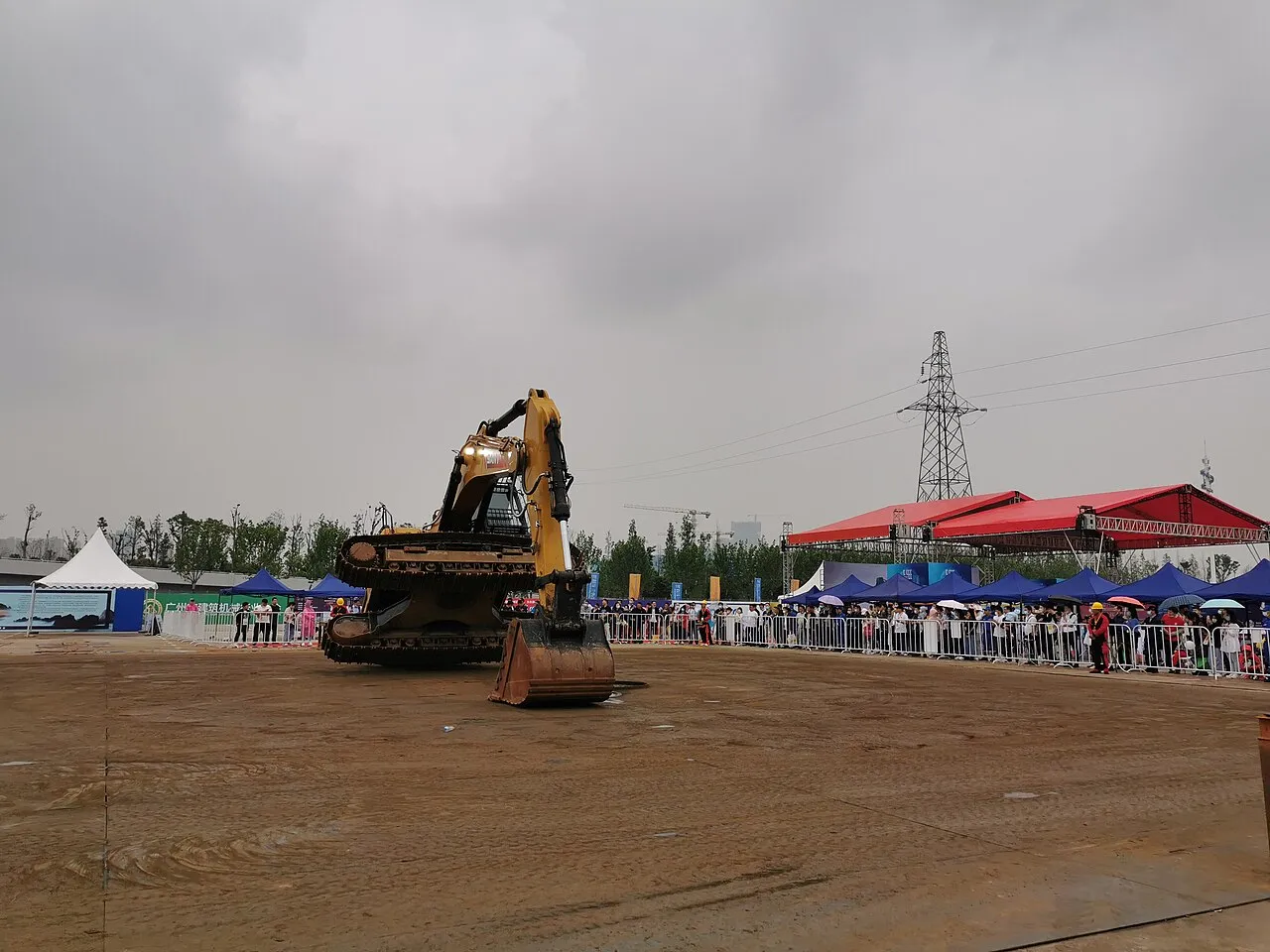 Sany excavator on display at a construction equipment exhibition