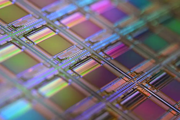 Silicon wafer with a grid of microchip dies