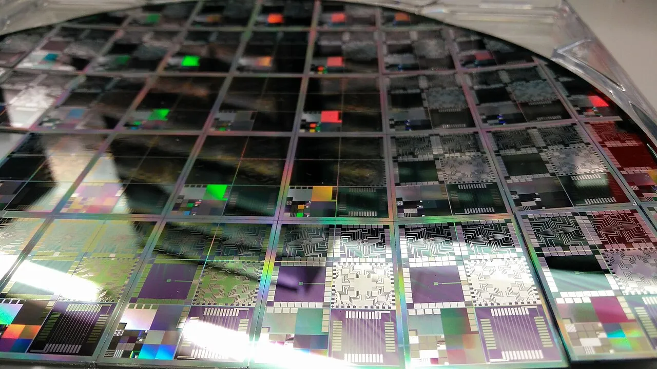 Silicon wafer with microelectronic test structures