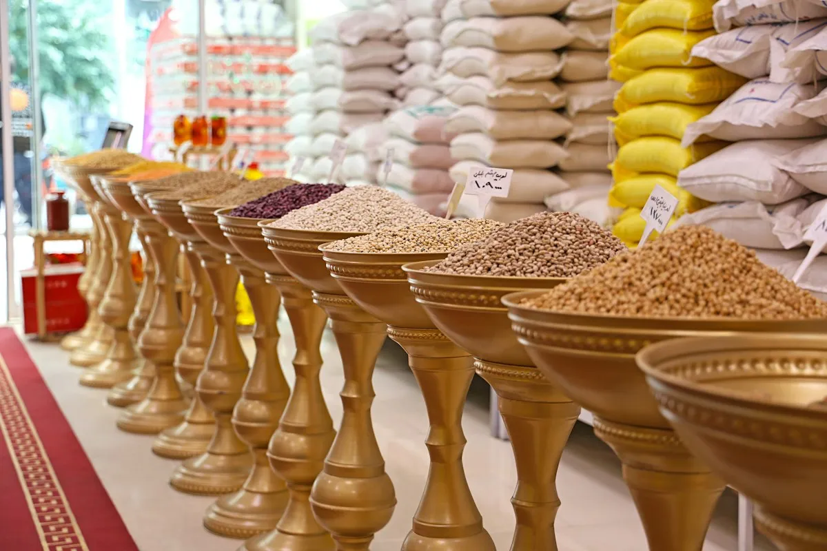 Spices and grains on display