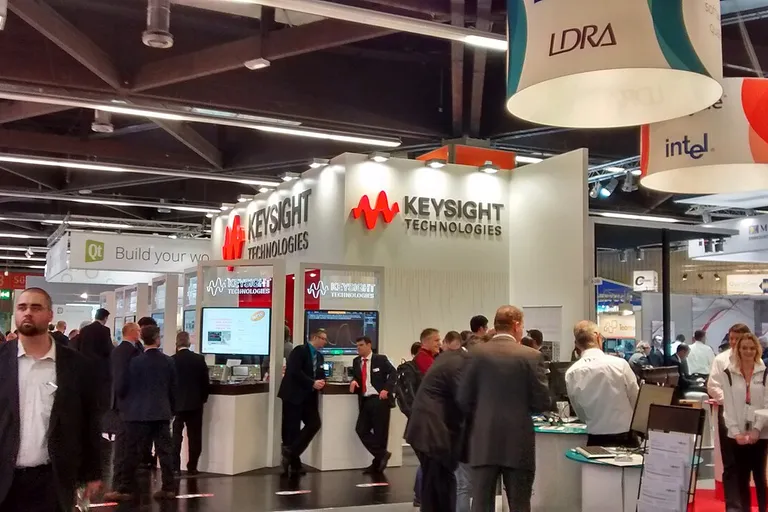 Technology company booth at an electronics and IT exhibition