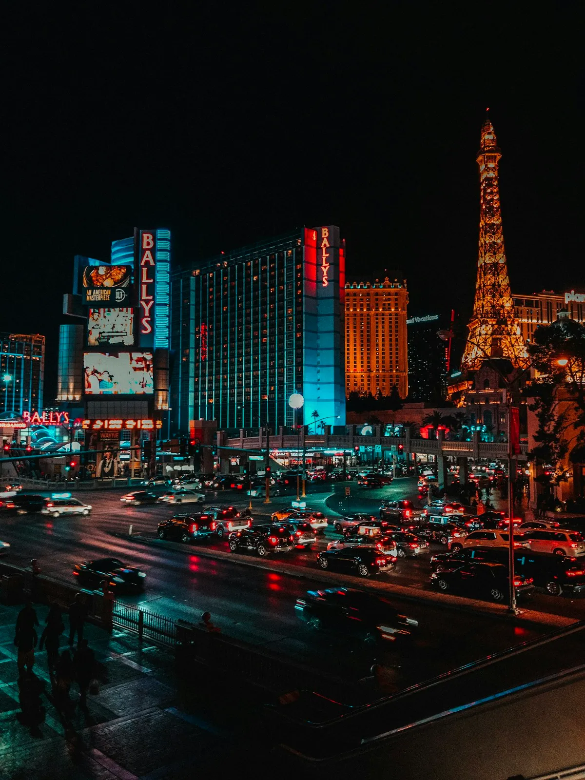 Traffic near Las Vegas high-rises at night
