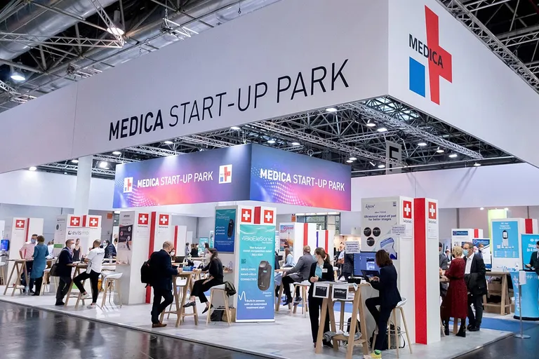 Start-up park area at a large medical technology trade fair